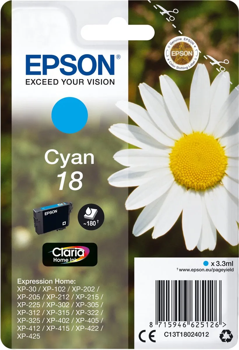 Epson C13T18024022 Cyaan Inktcartridge