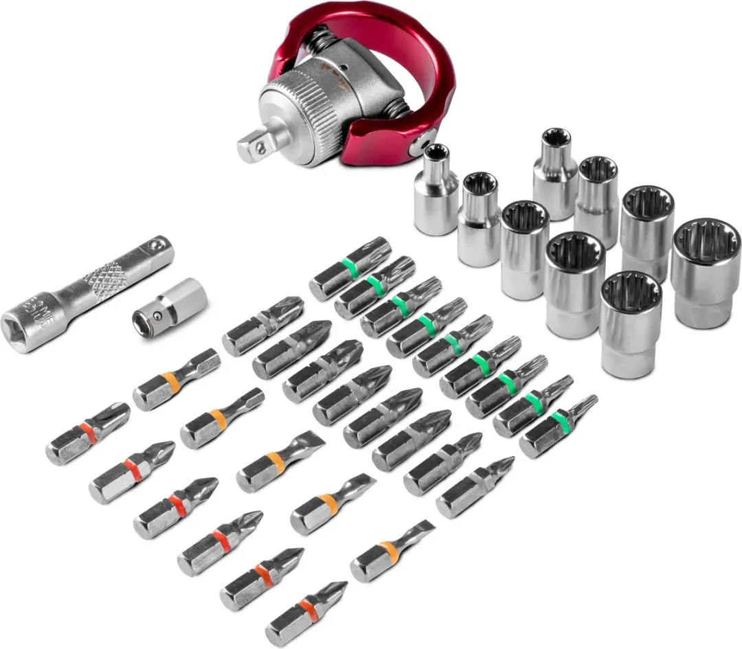 Trotec 40-delige Bit- en Dopsleutelset - Chroom/Rood