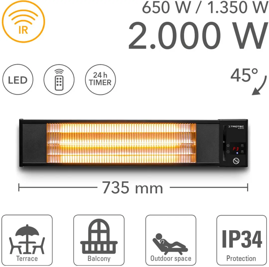 Trotec IR 2010 S Infrarood Warmtestraler 2000W - Zwart - afbeelding 6 van 6