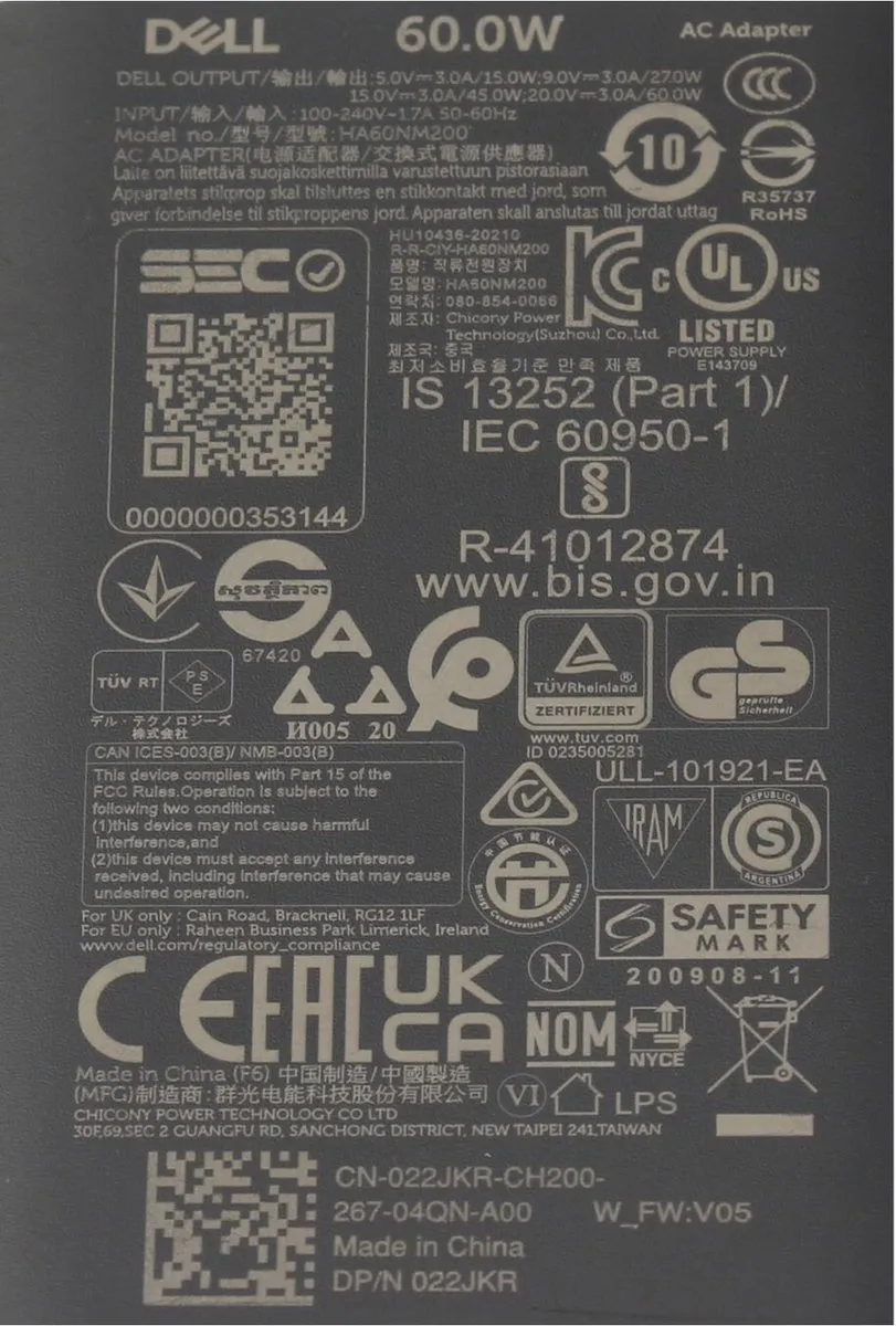 Dell HA60NM200 USB-C Oplader 60W - Zwart