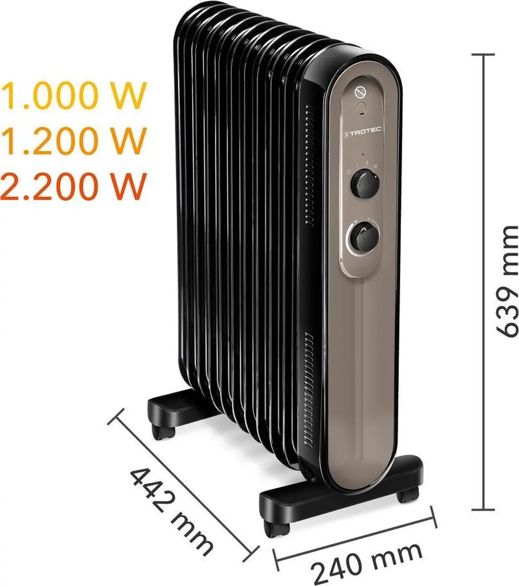 Trotec TRH 24 E Olieradiator 2200W - 3 standen - Zwart/Brons