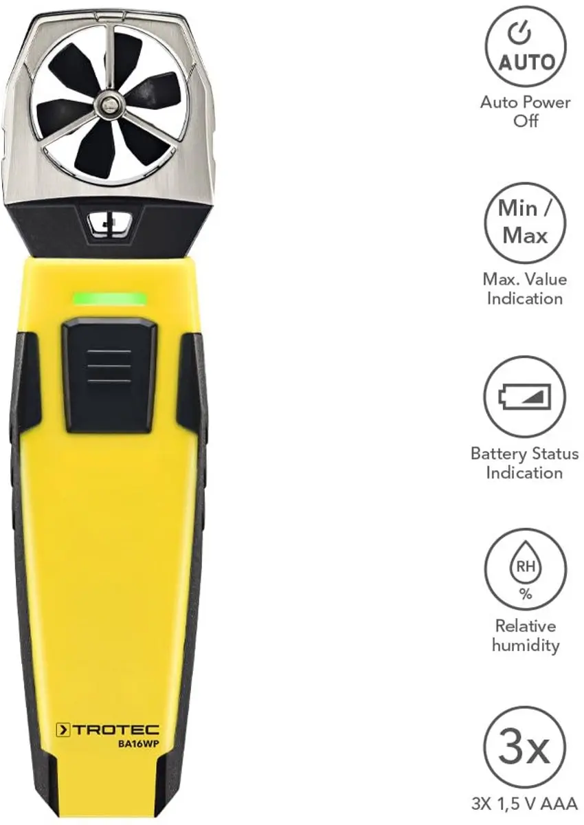 Trotec BA16WP Schoepenrad-Anemometer - Handheld - Geel/Zwart