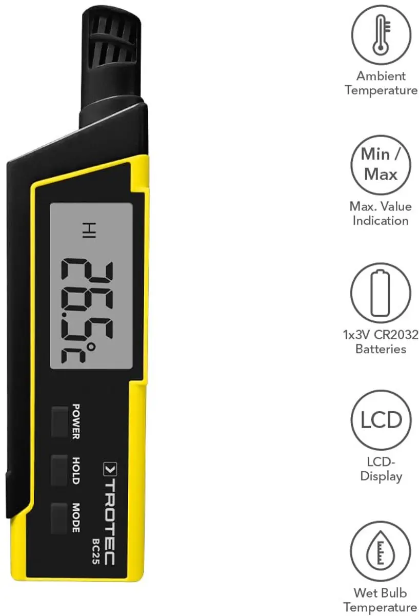 Trotec BC25 Thermohygrometer - Handheld - Zwart/Geel