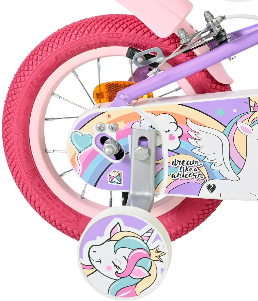 Volare Unicorn Kinderfiets 12 inch - Paars - Twee handremmen