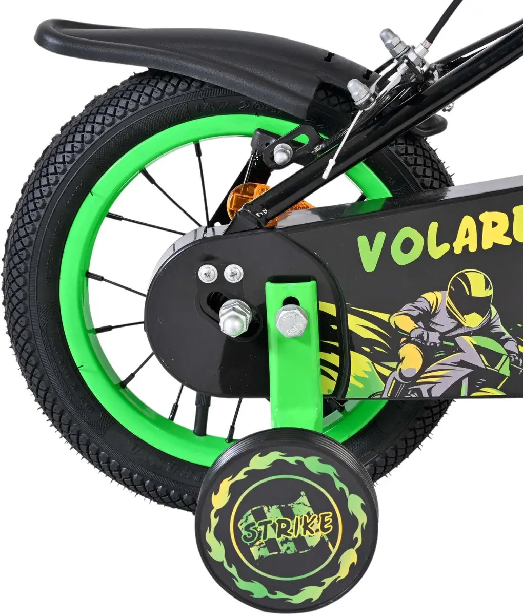 Volare Strike Kinderfiets 12" - Zwart/ Groen - 1 Versnelling
