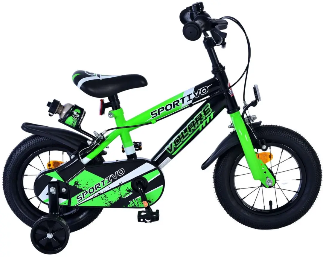 Volare Sportivo Kinderfiets 12" - Groen/Zwart - 1 Versnelling