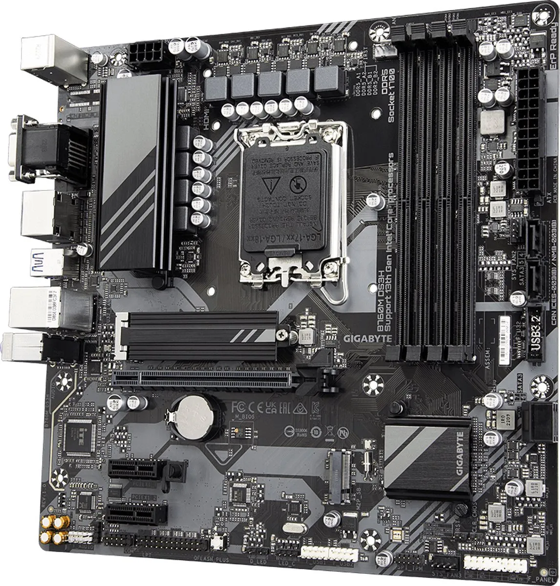 Gigabyte B760M DS3H Moederbord - microATX - LGA1700 - afbeelding 4 van 6