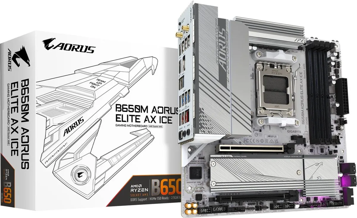 Gigabyte B650M AORUS ELITE AX ICE Moederbord - AM5