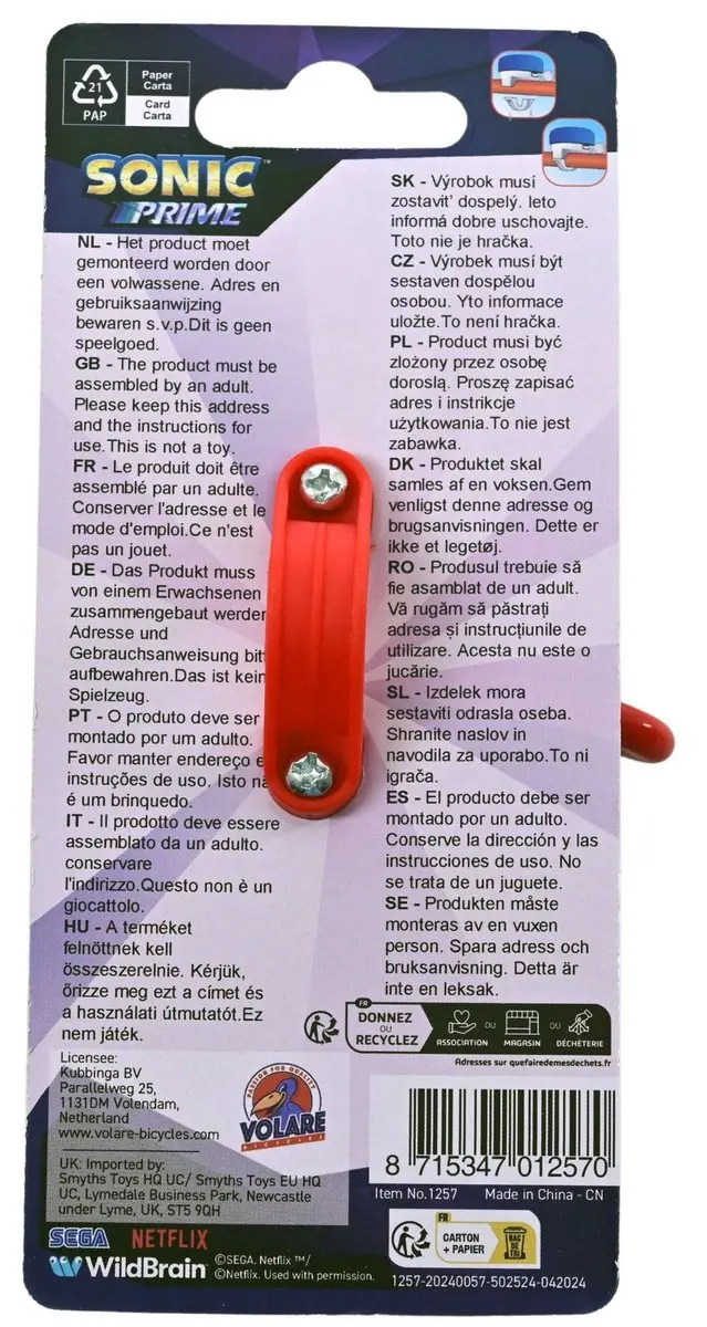 Volare Sonic Prime Fietsbel - Blauw/Rood