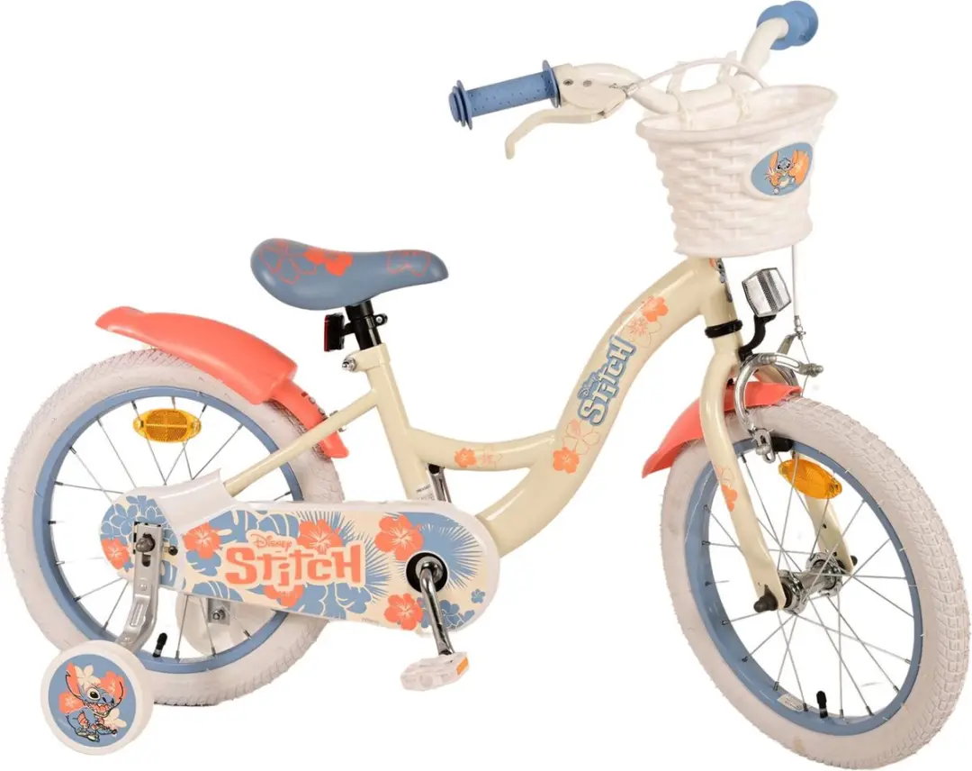 Volare Disney Stitch Kinderfiets 16 inch - Meisjes - 1 Versnelling - Crème/Koraal/Blauw