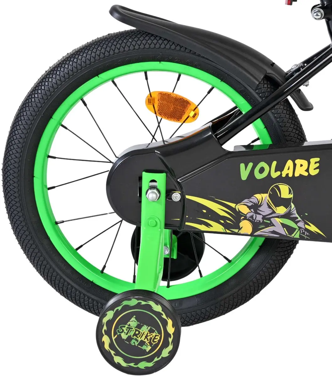 Volare Strike Kinderfiets 16" - 1 Versnelling - Zwart Groen