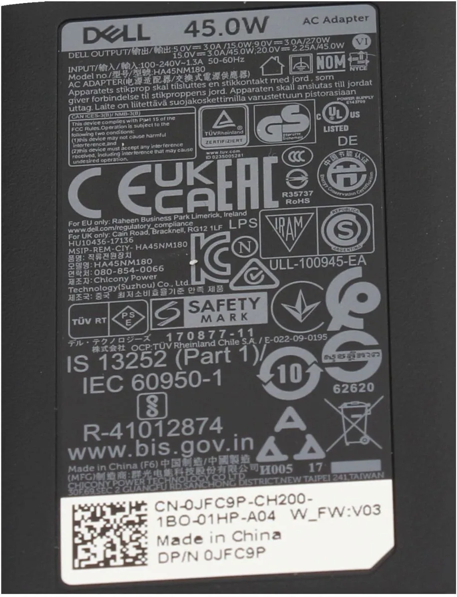 Dell P07C8 USB-C GaN Oplader 45W - Zwart
