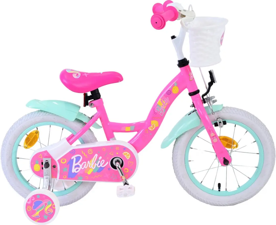 Volare Barbie Kinderfiets 14 inch - Roze/Mintgroen