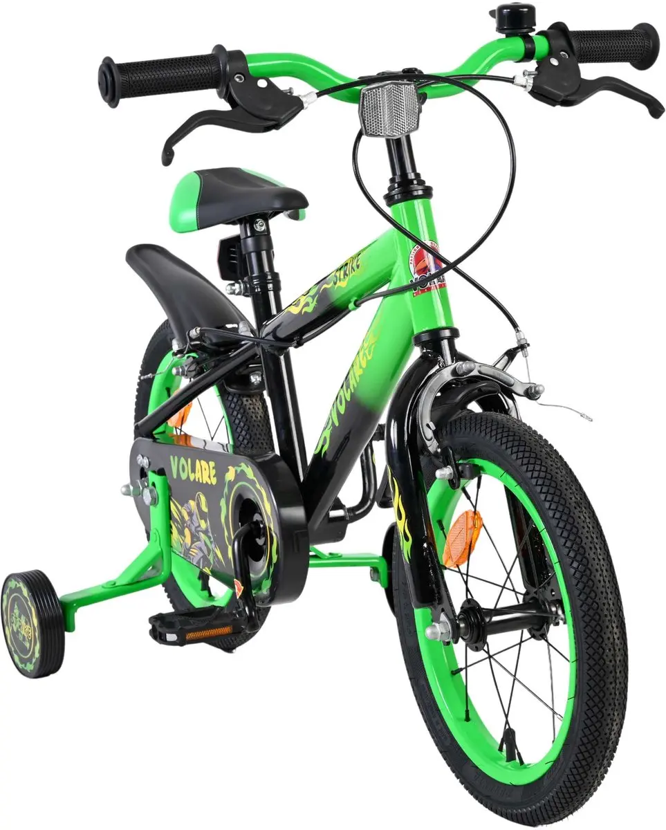 Volare Strike Kinderfiets 14" - Zwart Groen - 1 Versnelling
