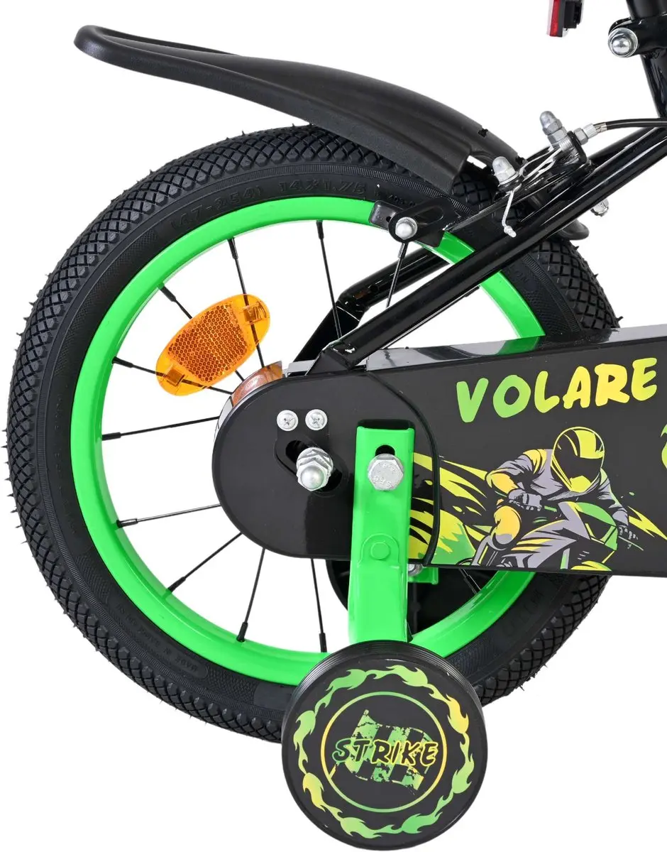 Volare Strike Kinderfiets 14" - Zwart Groen - 1 Versnelling
