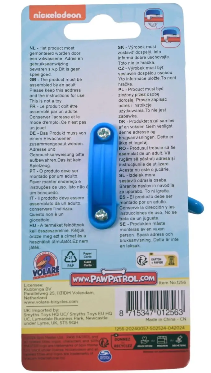 Volare Paw Patrol Fietsbel - Blauw