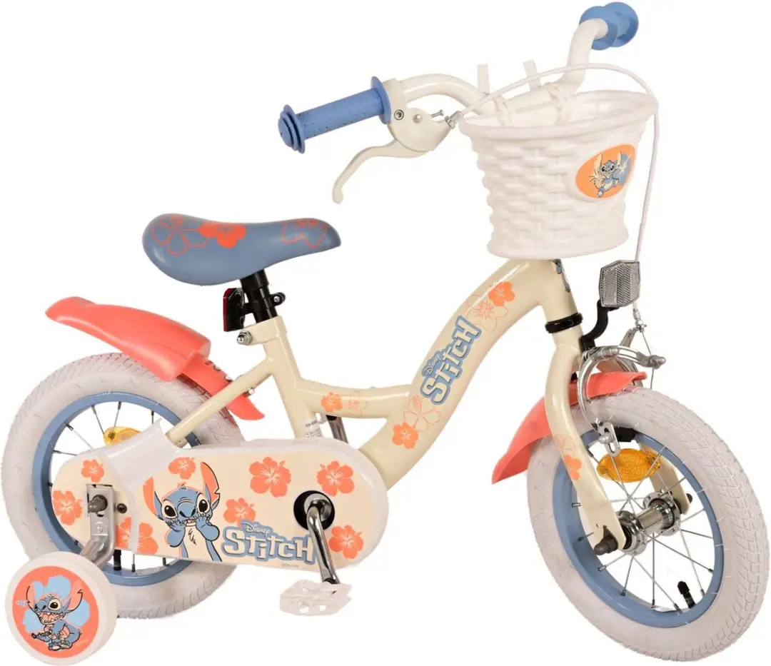 Volare Disney Stitch Kinderfiets 12 inch - Meisjes - 12 Versnellingen - Crème/Koraal/Blauw