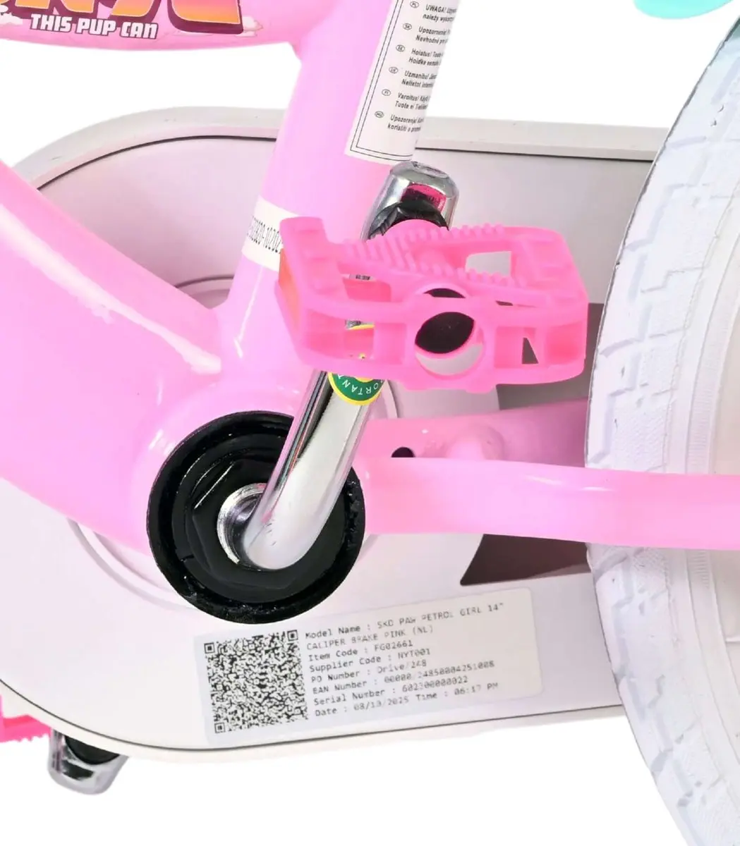 Volare Paw Patrol Kinderfiets 14 inch - Roze - Twee handremmen
