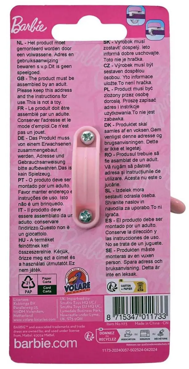 Volare Barbie Fietsbel - Roze