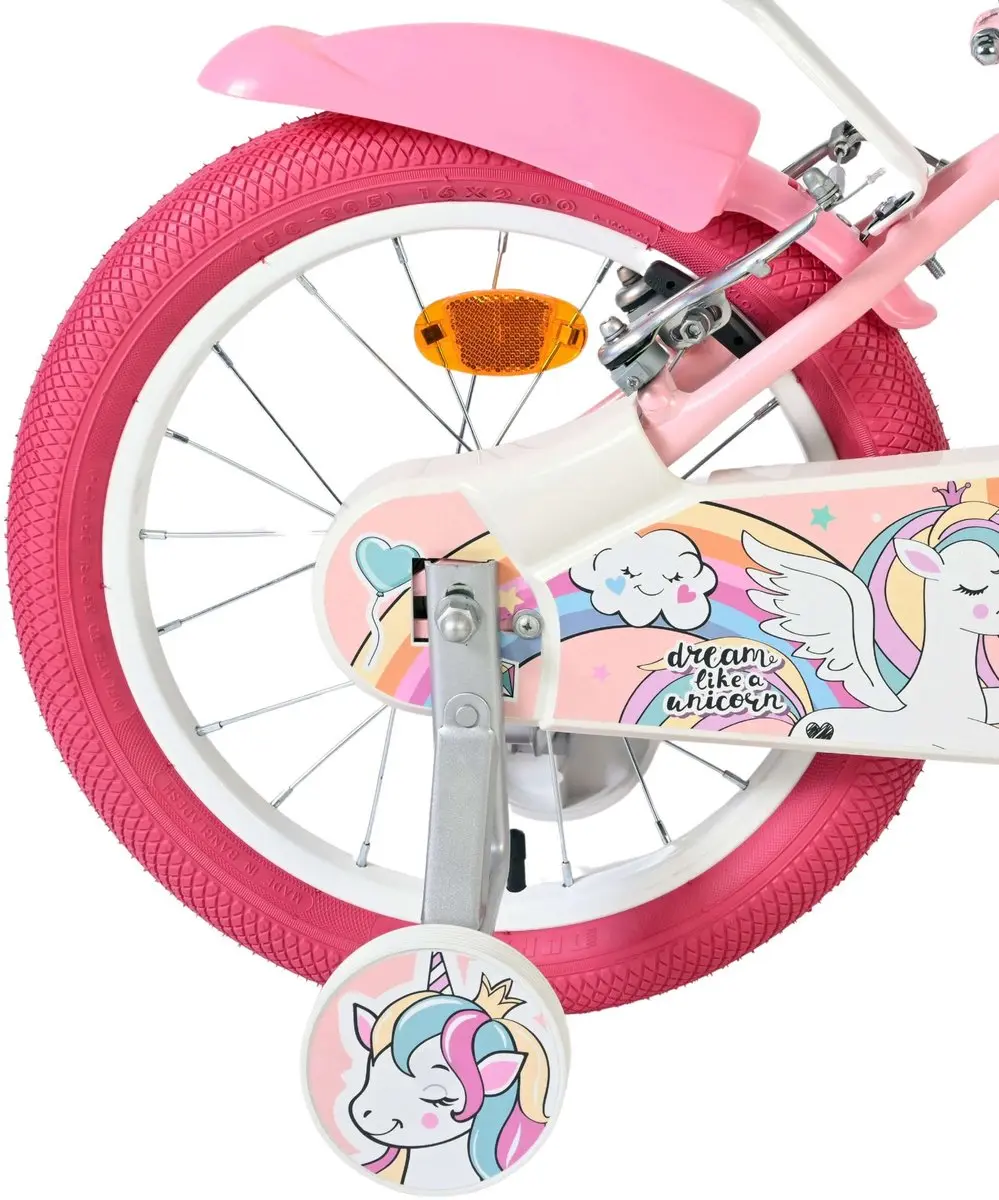 Volare Unicorn Kinderfiets 16 inch - Roze - Twee Handremmen