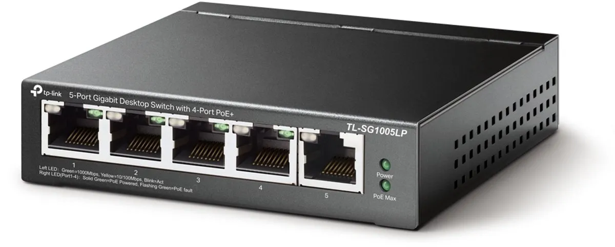 TP-Link TL-SG1005LP Netwerk Switch 5 PoE-poorten - 10 Gbps - 40W - Zwart