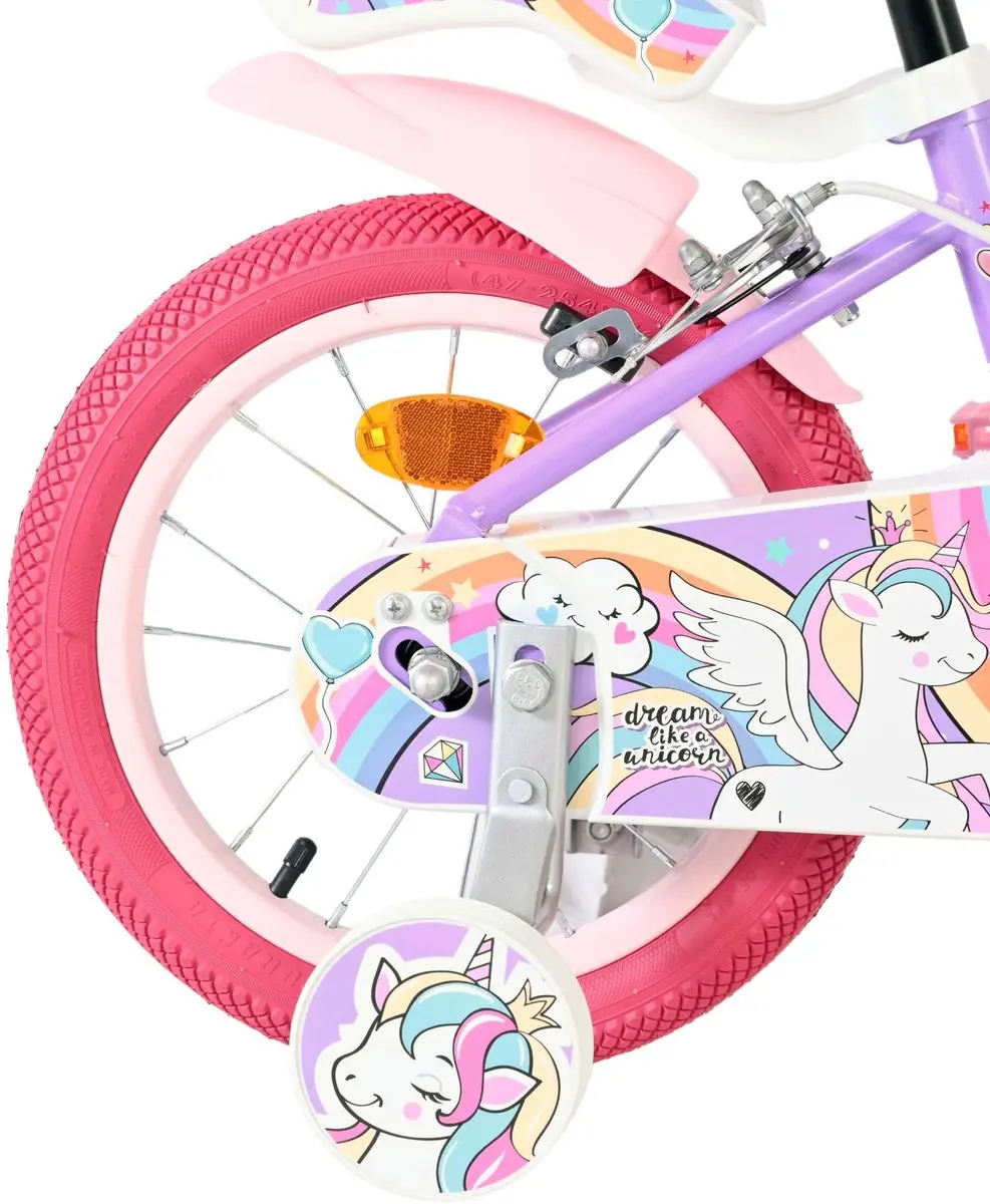 Volare Unicorn Kinderfiets 14" - Paars - Twee Handremmen