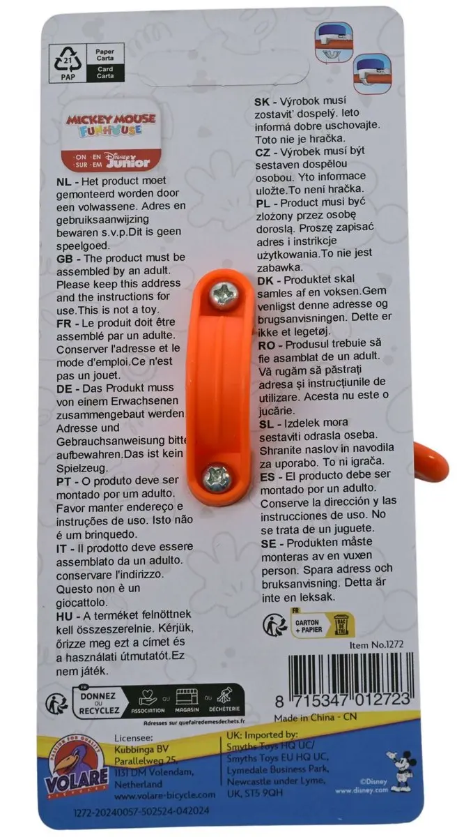 Volare Disney Mickey Mouse Fietsbel - Blauw Oranje