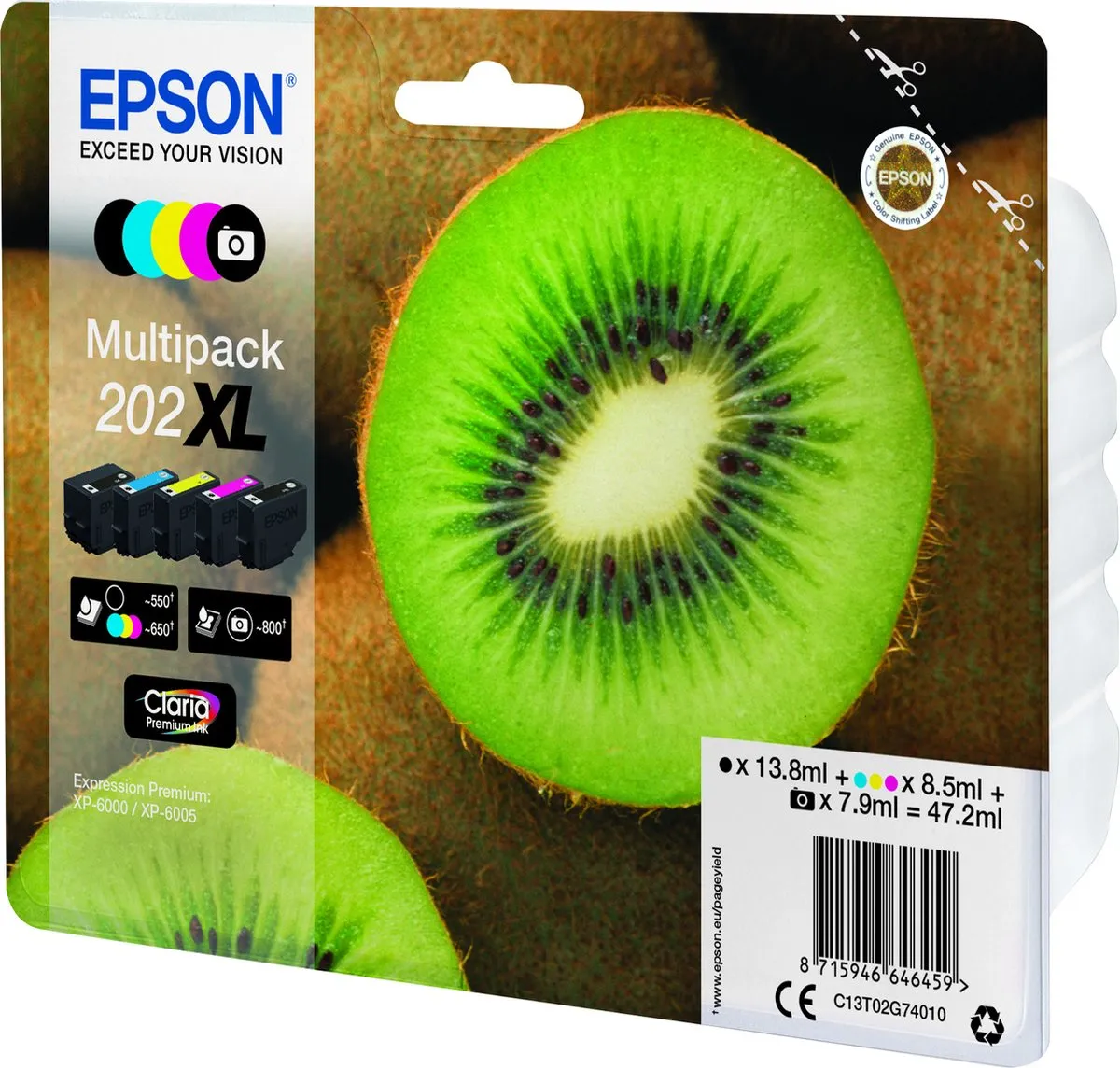 Epson Kiwi Multipack Claria Premium Ink 202XL - 5 Kleuren 47.2ml