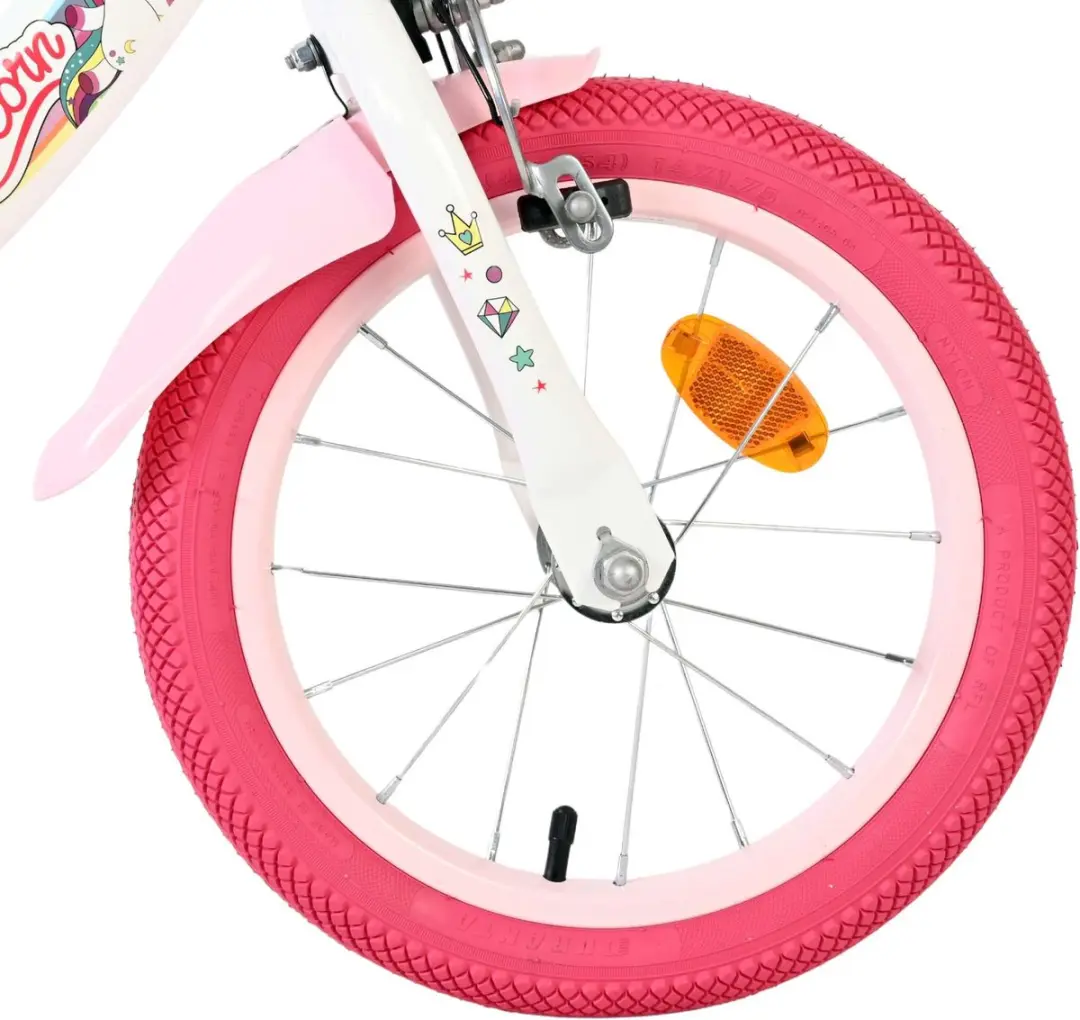 Volare Unicorn Kinderfiets 14" - Meisjes - Wit - Twee Handremmen - afbeelding 6 van 6