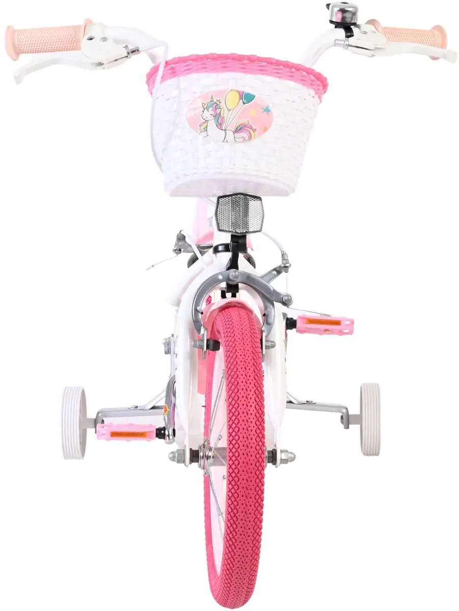 Volare Unicorn Kinderfiets 14" - Meisjes - Wit - Twee Handremmen