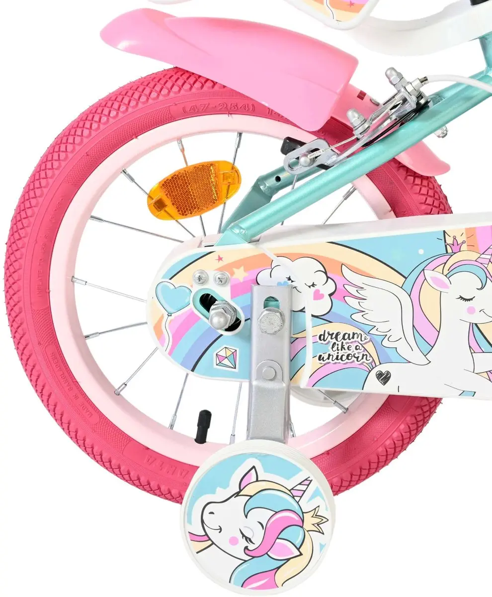Volare Unicorn Kinderfiets 14" - Groen - Twee Handremmen