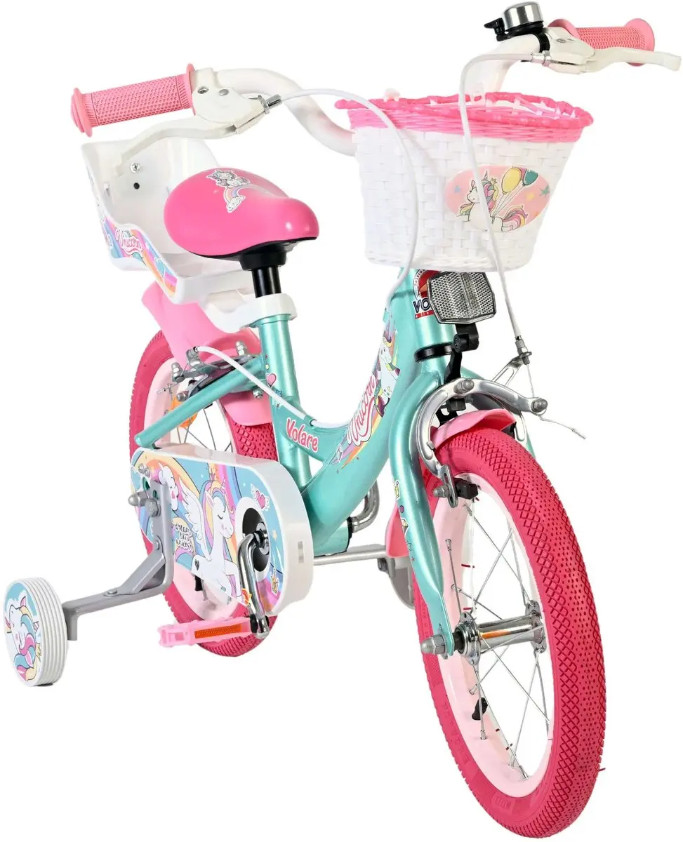 Volare Unicorn Kinderfiets 14" - Groen - Twee Handremmen