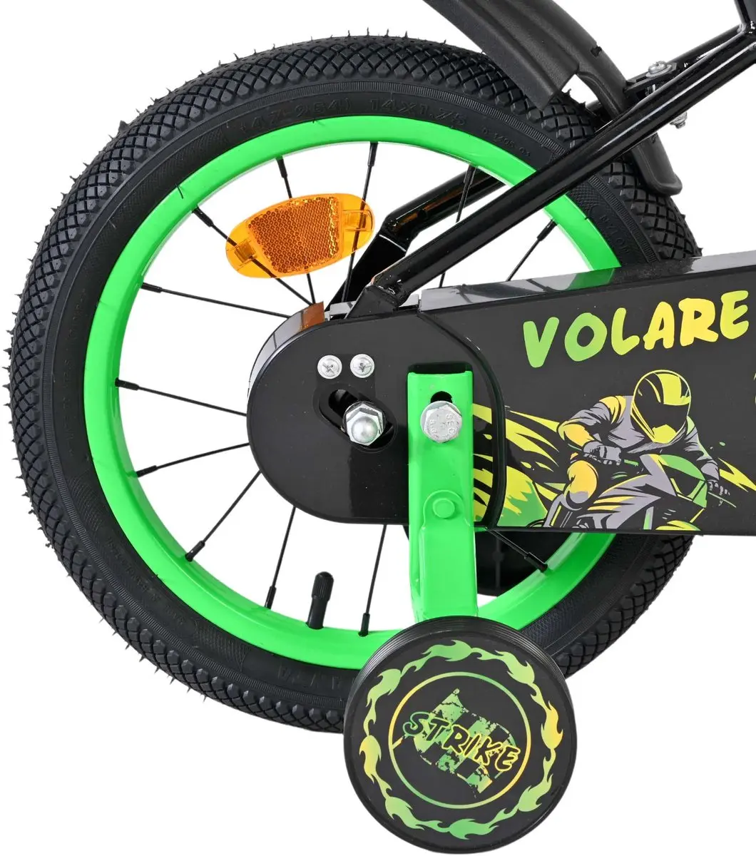 Volare Strike Kinderfiets 14" - 1 Versnelling - Zwart Groen