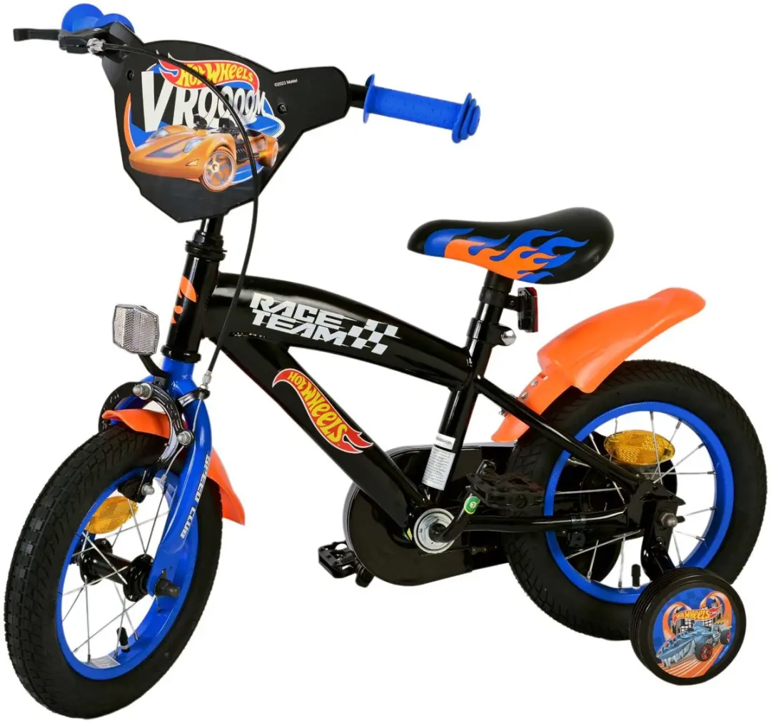 Volare Hot Wheels Kinderfiets 12 Inch - 1 Versnelling - Zwart/Oranje/Blauw