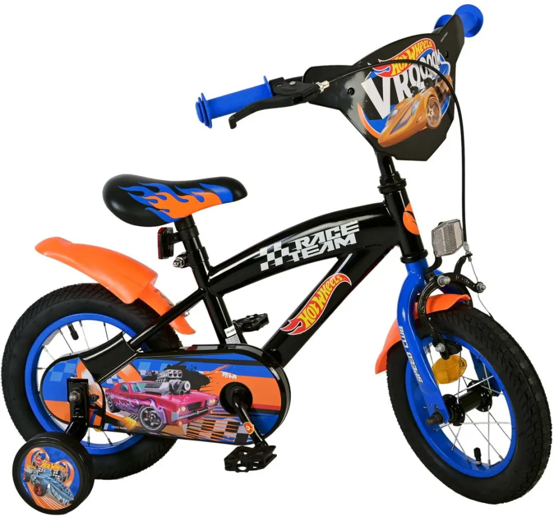 Volare Hot Wheels Kinderfiets 12 Inch - 1 Versnelling - Zwart/Oranje/Blauw