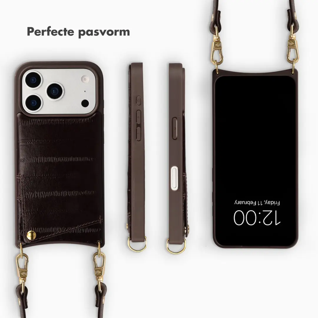 Selencia Hoesje iPhone 17 Pro - Donkerbruin Leder - 2 Pasjes