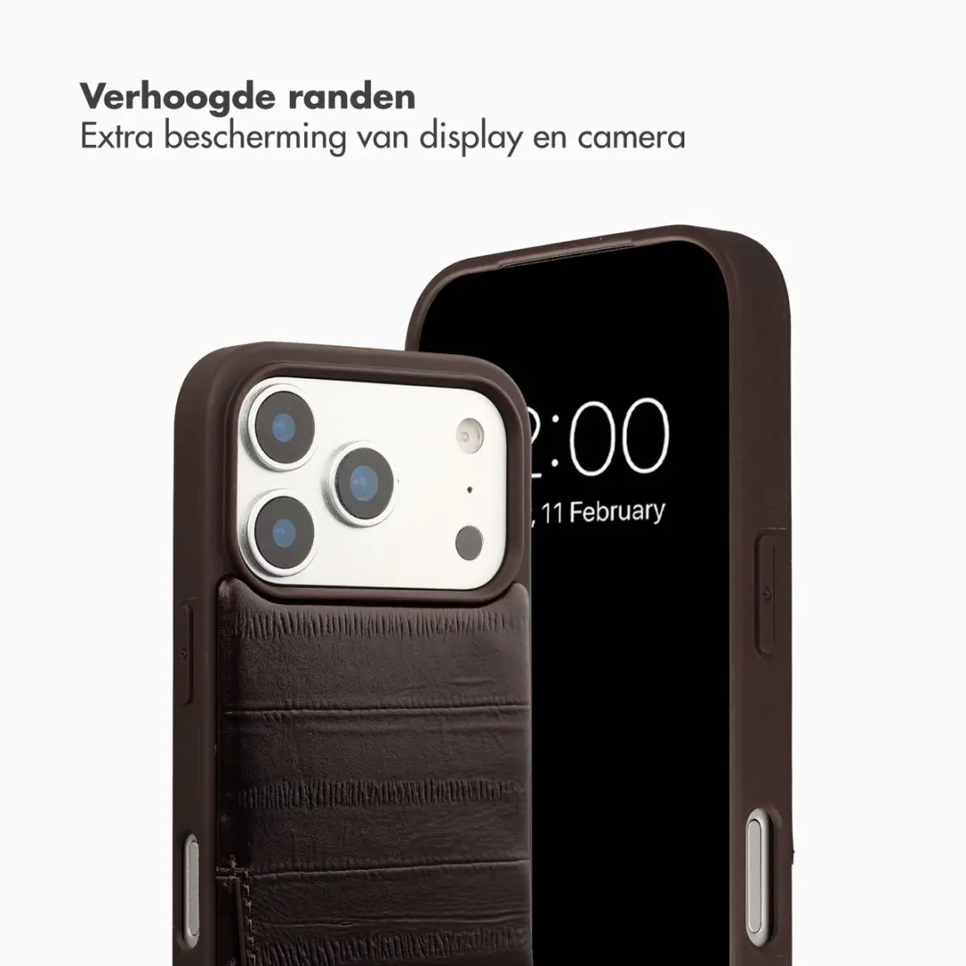Selencia Hoesje iPhone 17 Pro - Donkerbruin Leder - 2 Pasjes