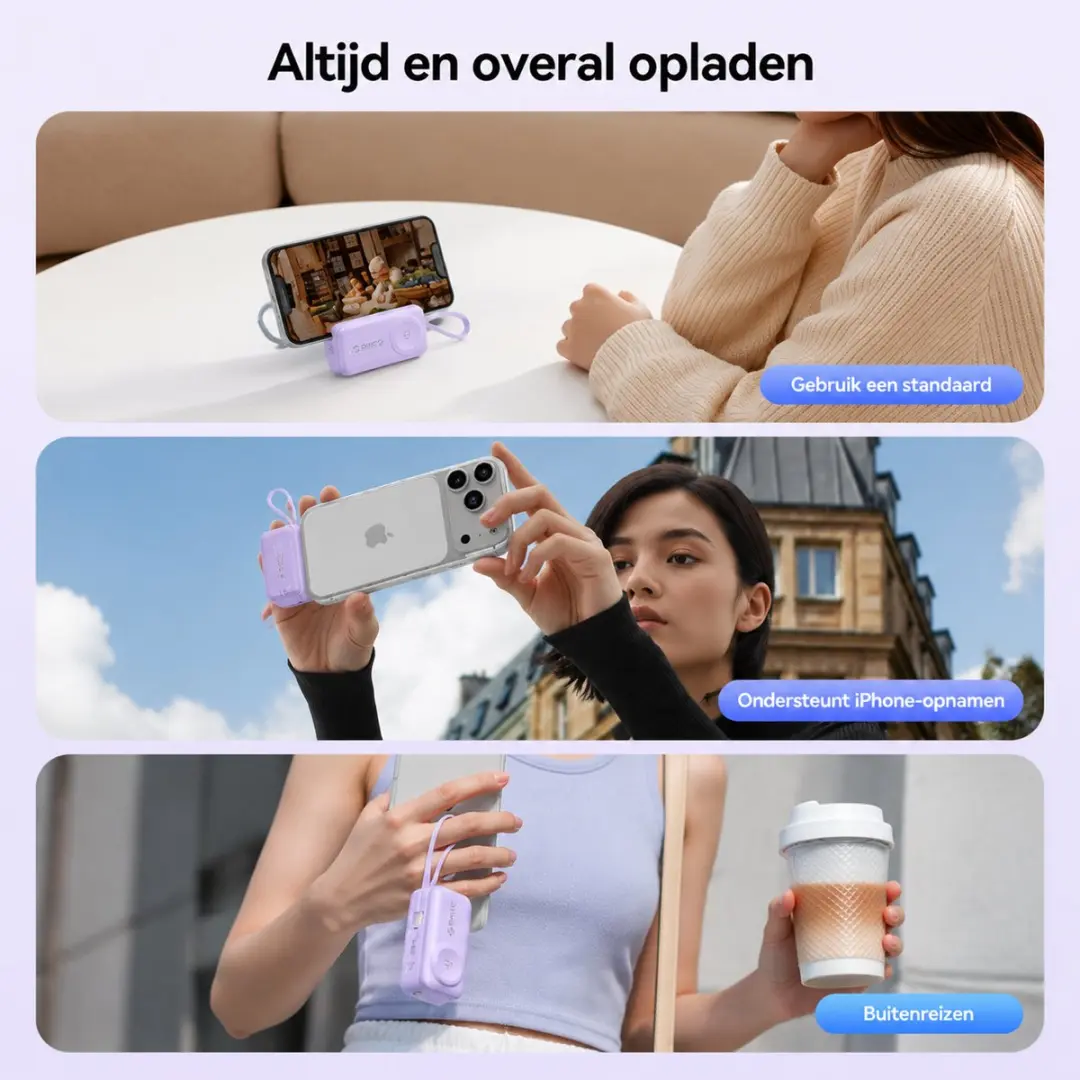 ORICO S18 Mini Powerbank 5000mAh - 22.5W PD - Paars - afbeelding 4 van 6