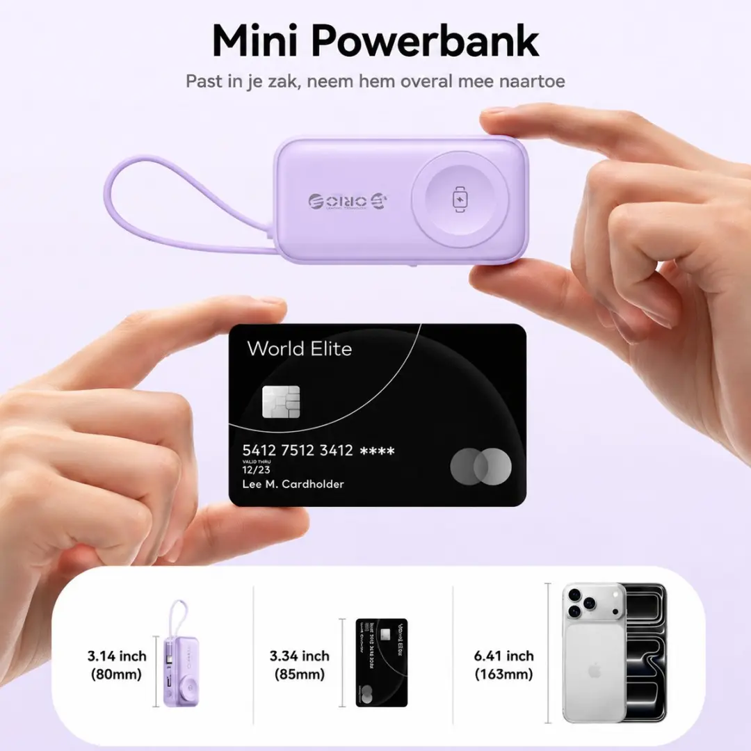 ORICO S18 Mini Powerbank 5000mAh - 22.5W PD - Paars - afbeelding 3 van 6