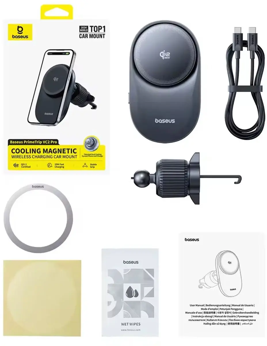 Baseus PrimeTrip VC2 Pro MagSafe Qi2 Autohouder - 25W Draadloos Opladen - Zwart
