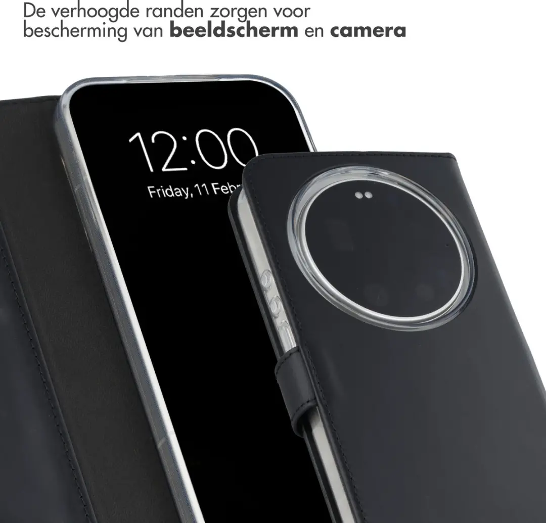 Selencia Hoesje Xiaomi 17 Ultra - Echt Lederen Bookcase 3 Pasjes - Zwart