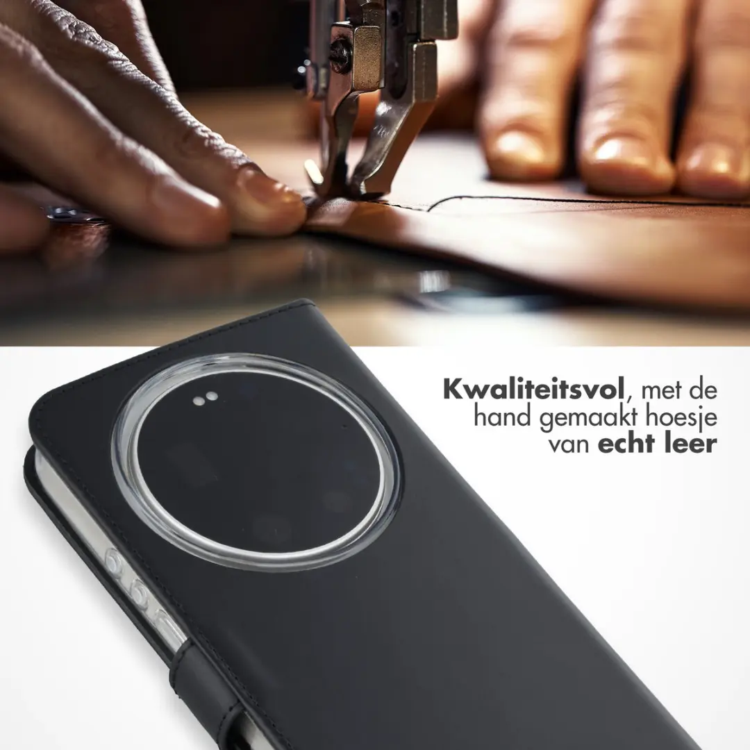 Selencia Hoesje Xiaomi 17 Ultra - Echt Lederen Bookcase 3 Pasjes - Zwart