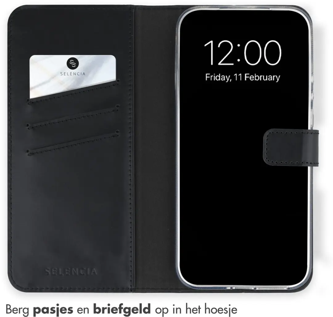 Selencia Hoesje Xiaomi 17 Ultra - Echt Lederen Bookcase 3 Pasjes - Zwart