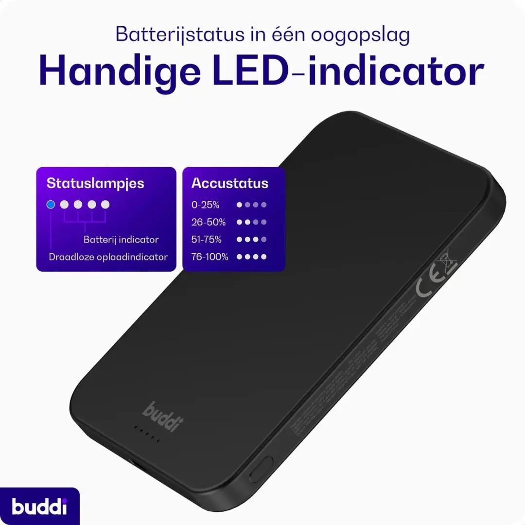 Buddi Connect Pro Powerbank 5000mAh - Ultra Dun - Zwart