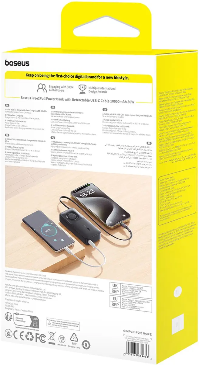 Baseus Free2Pull Powerbank 10000mAh 30W - Zwart