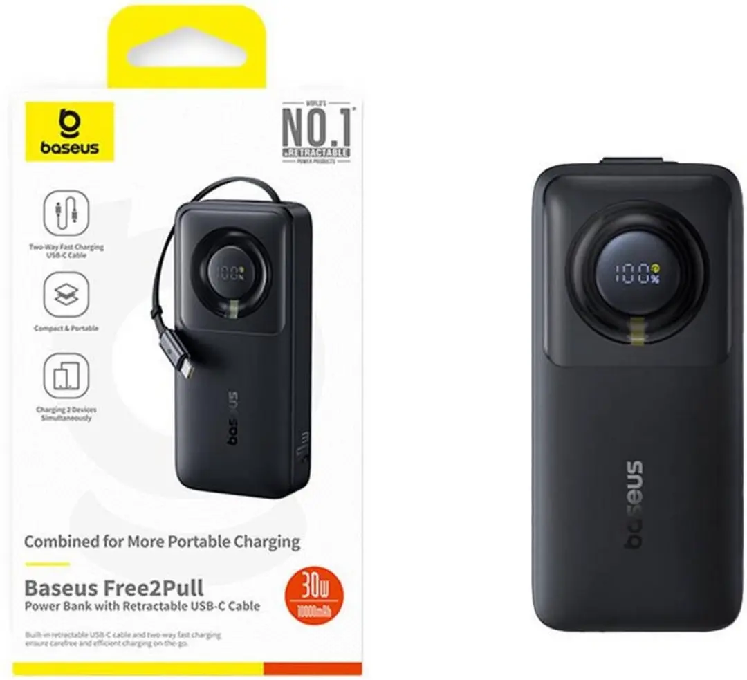 Baseus Free2Pull Powerbank 10000mAh 30W - Zwart - afbeelding 6 van 6