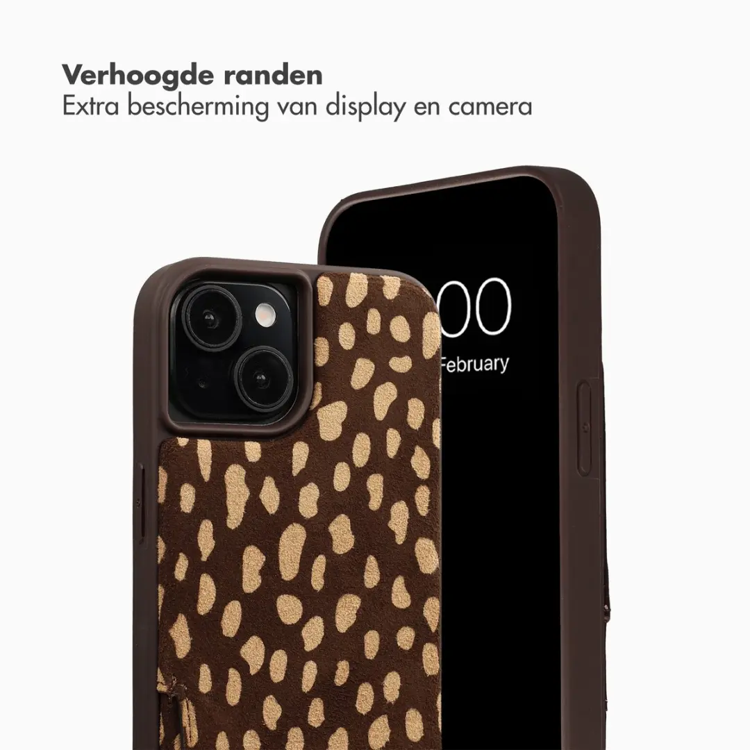 Selencia Hoesje iPhone 15 Real Leather Backcover - 2 Pasjes - Fawn Chic
