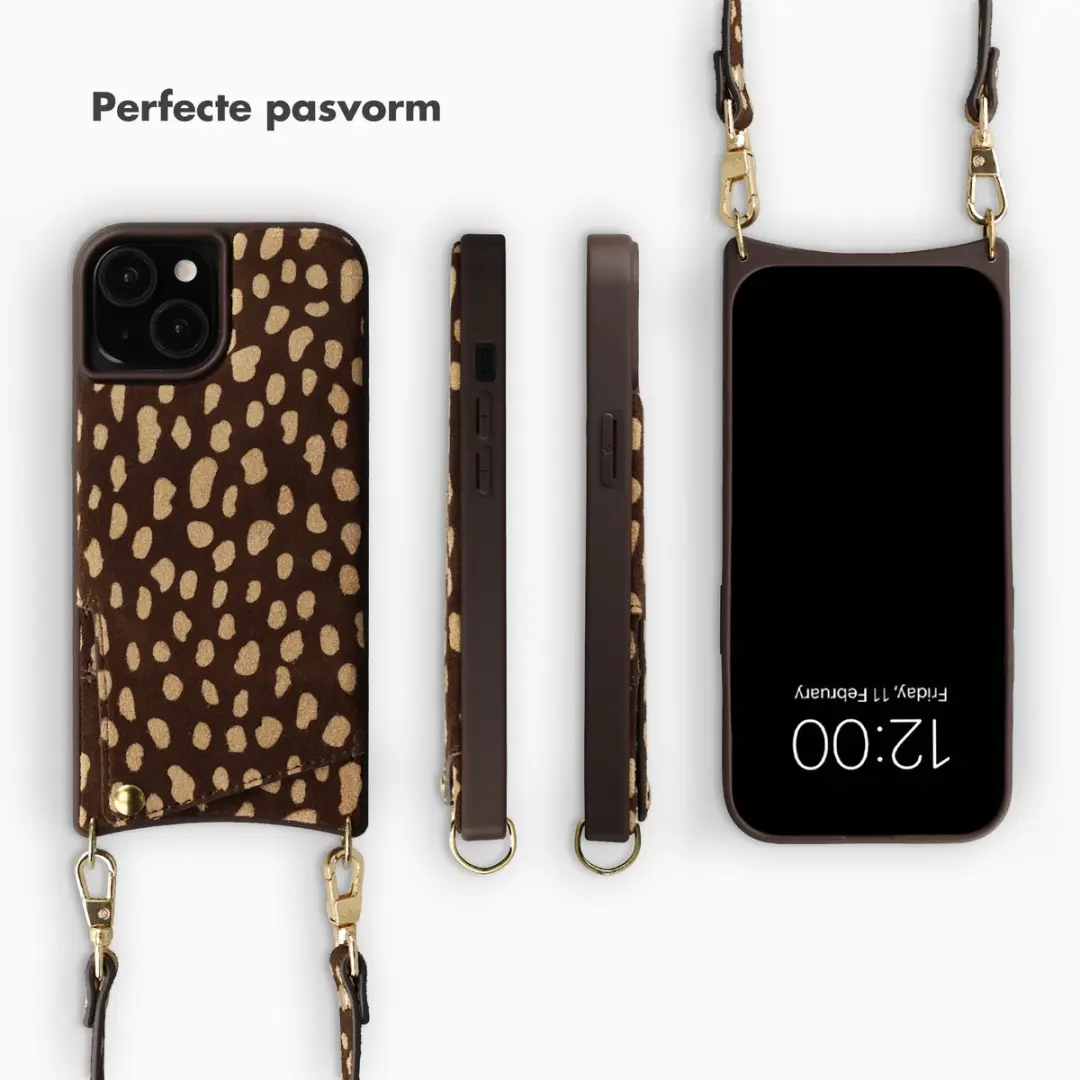 Selencia Hoesje iPhone 15 Real Leather Backcover - 2 Pasjes - Fawn Chic