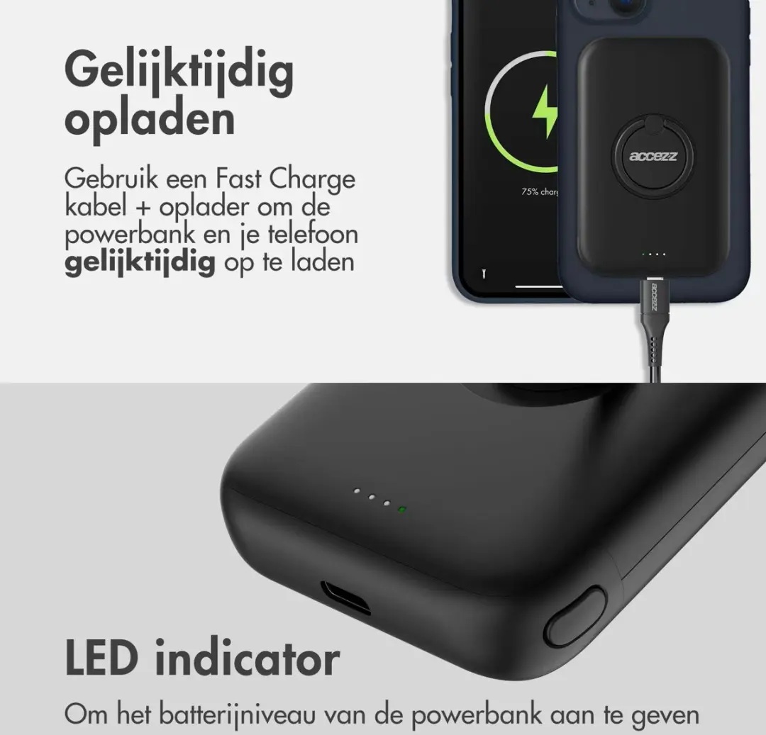 Accezz Powerbank SH00045424 - 5000mAh - 18W - Zwart