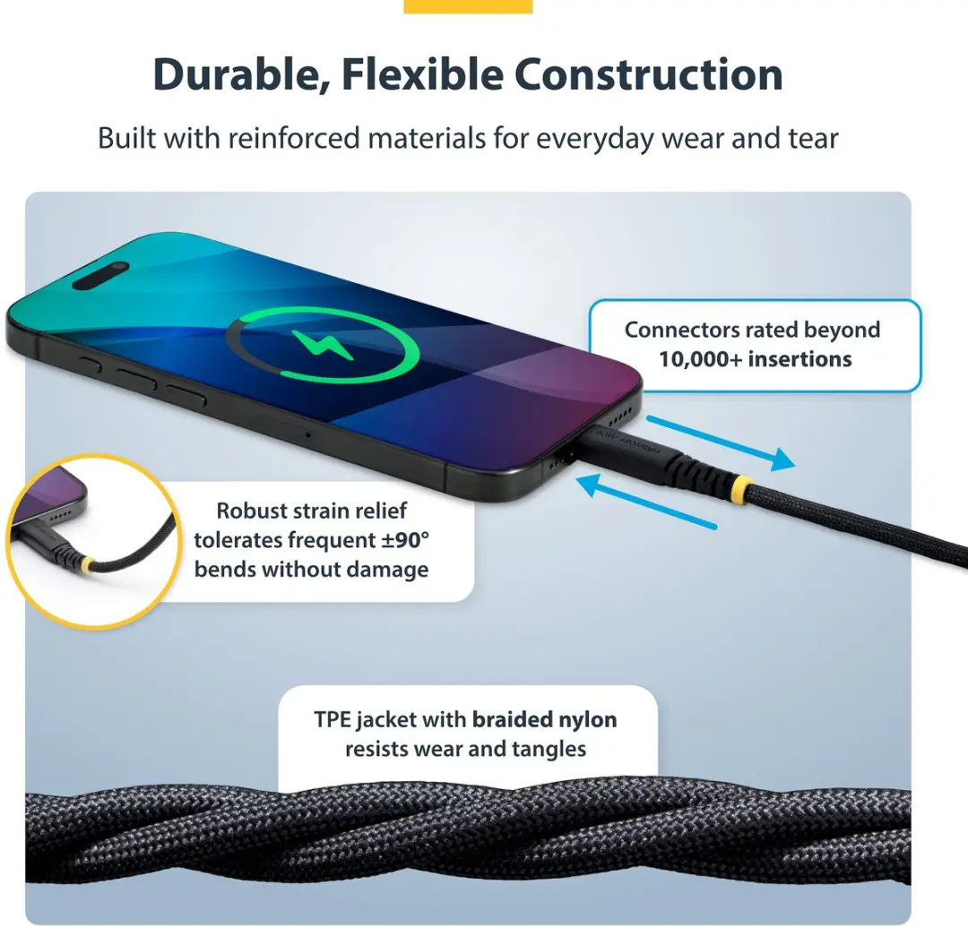 Startech USB2CC1MNCBR USB-C Laadkabel 60W - Zwart - afbeelding 2 van 6